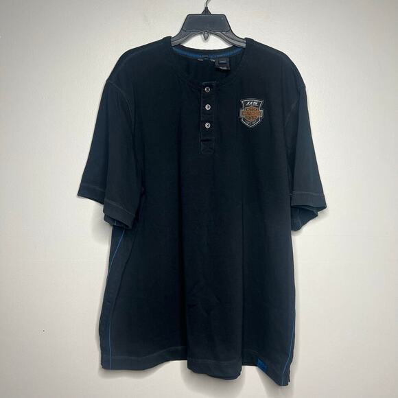 Harley-Davidson Men's T-Shirt Copperblock 3 Black Button Short Sleeve 2XL Biker - Picture 1 of 9
